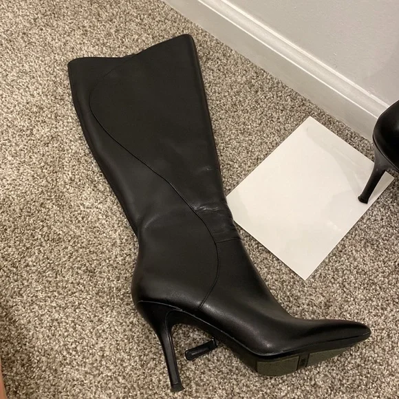 Nine West: Black Knee High Heeled Boots - Picture 5 of 15